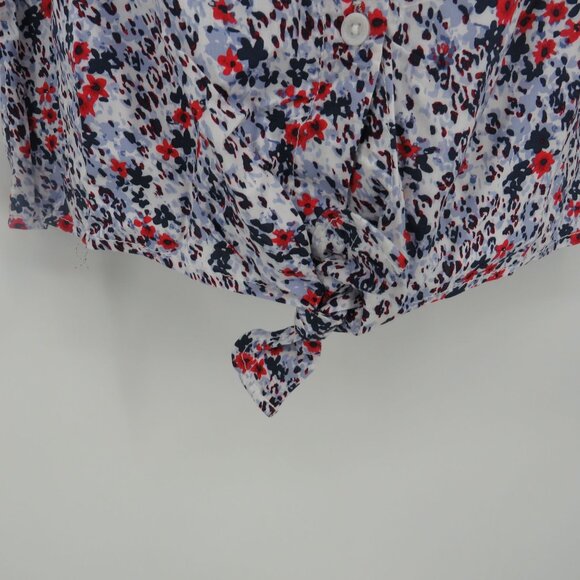 Beach Lunch Lounge XS Floral Button Front Short Sleeve Tie Hem Blouse NWT $50 - Picture 4 of 6
